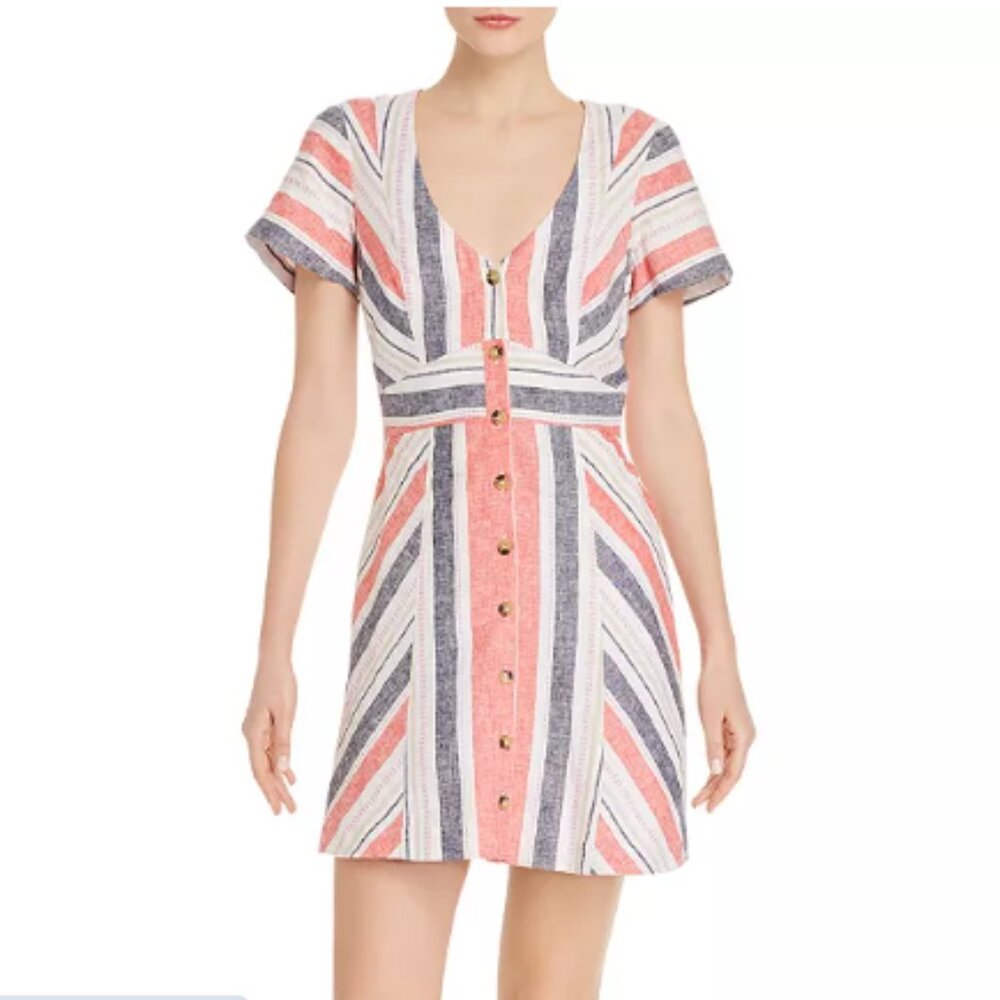 NWT Parker Kacey Mini Dress Striped Linen Blend Size 0 Boho Retro Mod